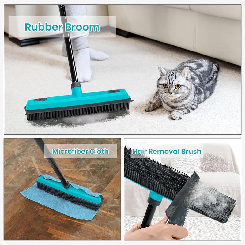 MAVRIZ Pet Hair Removal Broom Carpet Rake Rubber Broom with Squeegee Rug Rake to Fluff Carpet - Image 3